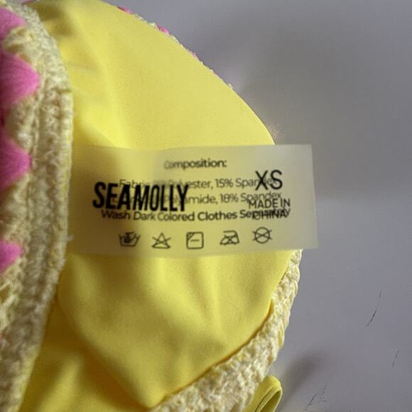 Seamolly Yellow Pink Trim Textured Size XS Bathing Suit Bikini Contrast Whip - Picture 10 of 14